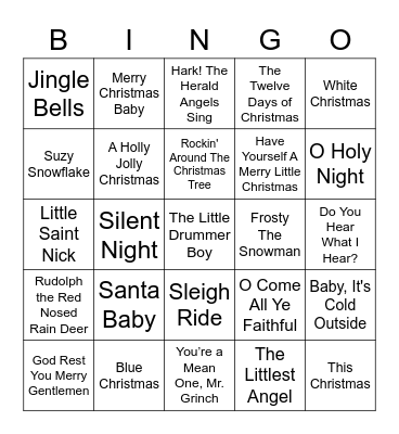 Merry Christmas "Traditional Songs" Bingo Card