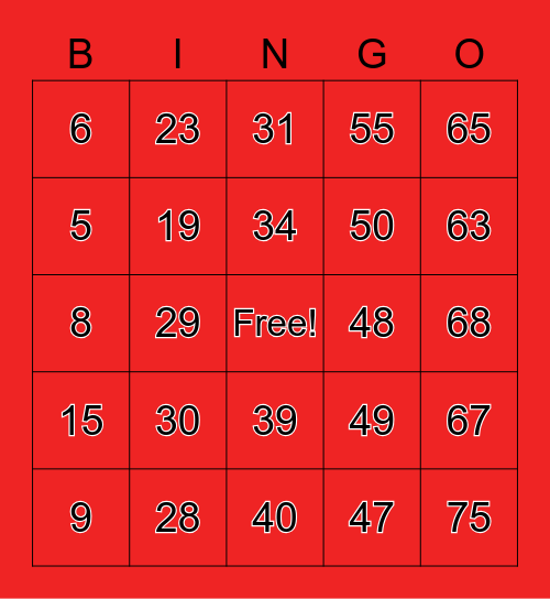 Number Bingo 1-50 Bingo Card