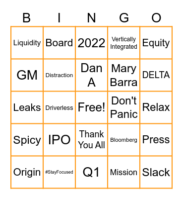 All Hands Bingo Card