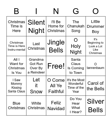 Holiday Song Bingo Card