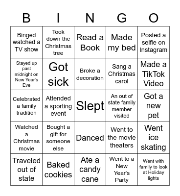 Winter Break Bingo Card