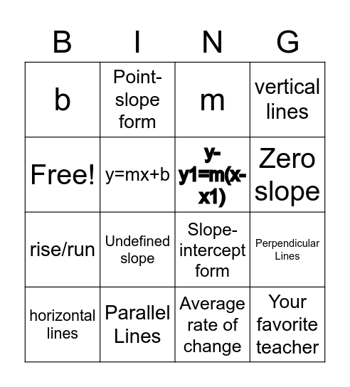 Parallel/Perpendicular Lines Bingo Card