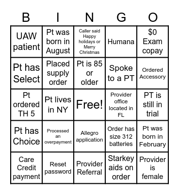 Untitled Bingo Card