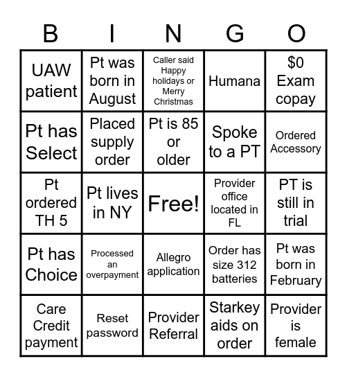Untitled Bingo Card