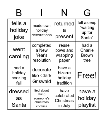 Holiday Ice Breaker BINGO Card