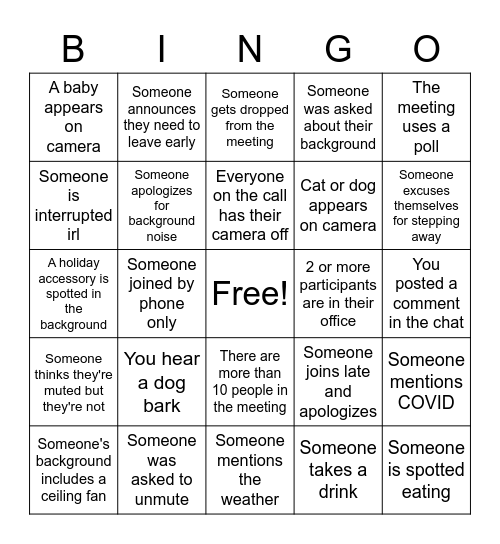 Connection LHS Holiday Bingo Card