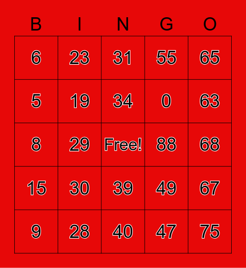 Number Bingo 1-75 Bingo Card