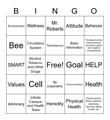 Healthy Holiday Bingo Card