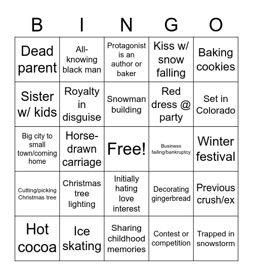 Hallmark Movie Bingo Card