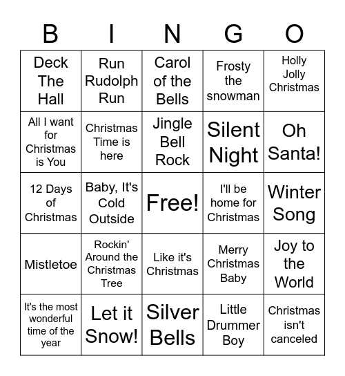 Christmas Music Bingo Card