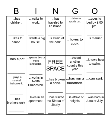 Mingle Bingo Card
