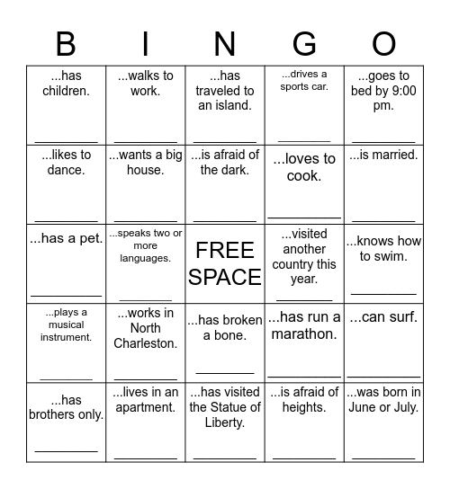 Mingle Bingo Card