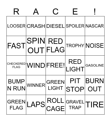 PIT STOP BINGO! Bingo Card