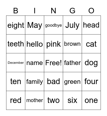 Spanish Bingo Card