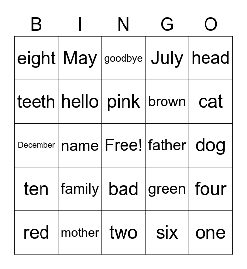 Spanish Bingo Card