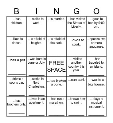 Mingle Bingo Card
