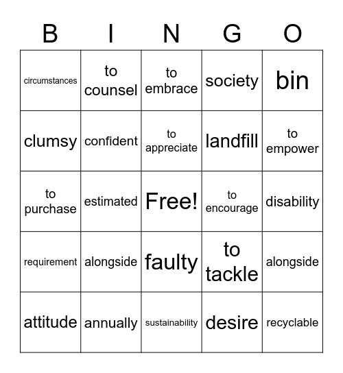 Unit 2 page 98 Bingo Card