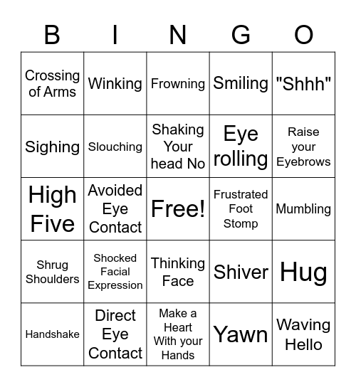 Body Language Bingo Card