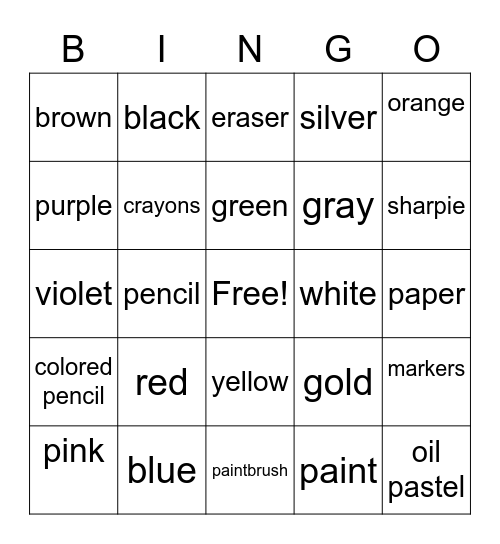 Art Bingo Card