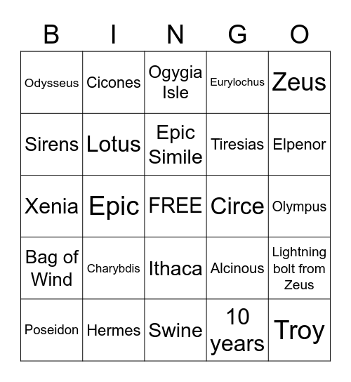 The Odyssey Bingo Card