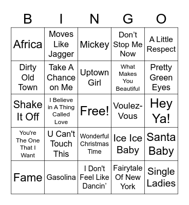 Crowder's Boombox Bingo Card