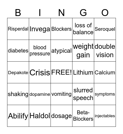 Medication Bingo Card