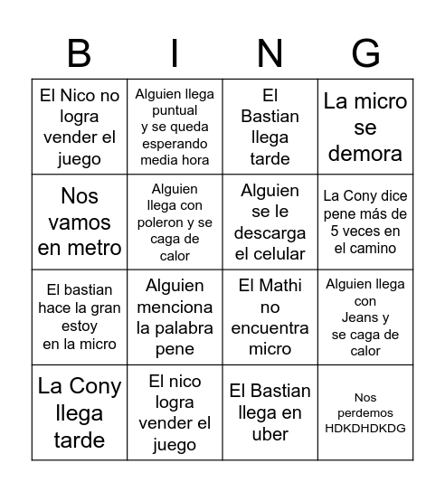 Bingo poggers Bingo Card