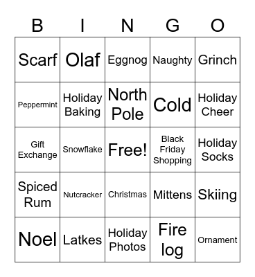 Winter Holiday Bingo Card