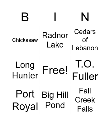 Tennessee Tie-Breaker (State Parks Edition) Bingo Card