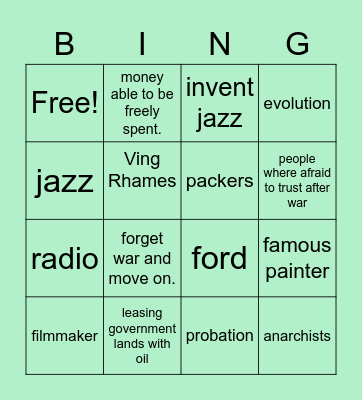 roaring 20's bingo Card