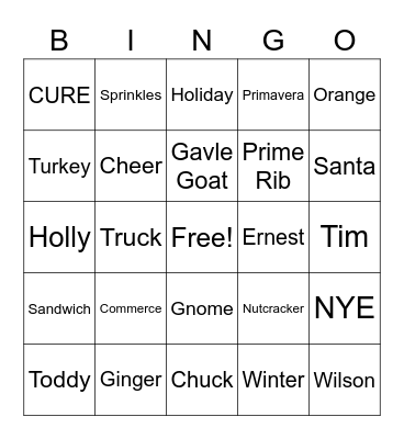 2021 Ernest Holiday Bingo Card