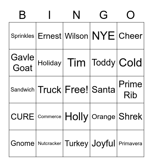 2021 Ernest Holiday Bingo Card