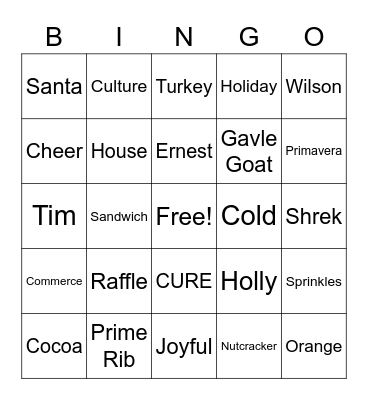 2021 Ernest Holiday Bingo Card