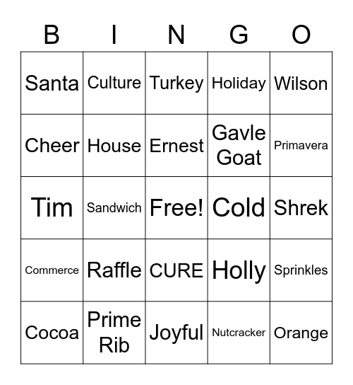 2021 Ernest Holiday Bingo Card