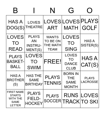 GETTING TO KNOW YOU Bingo Card