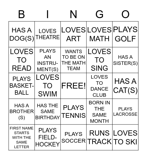 GETTING TO KNOW YOU Bingo Card