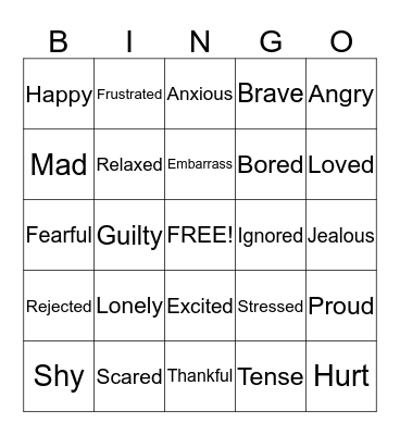 Feelings Bingo Card