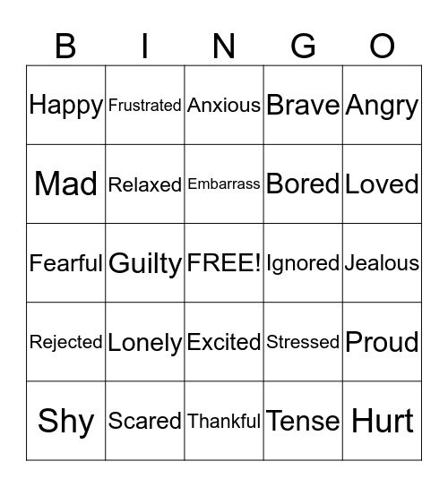 Feelings Bingo Card