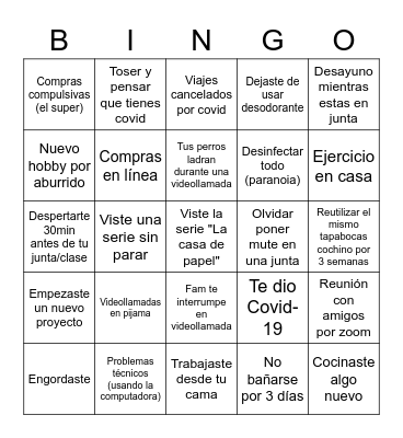 Covid Bingo Card