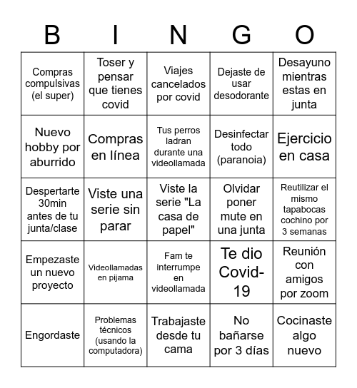 Covid Bingo Card