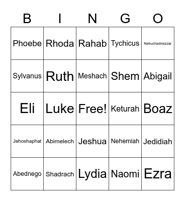 Bible Names Bingo Card