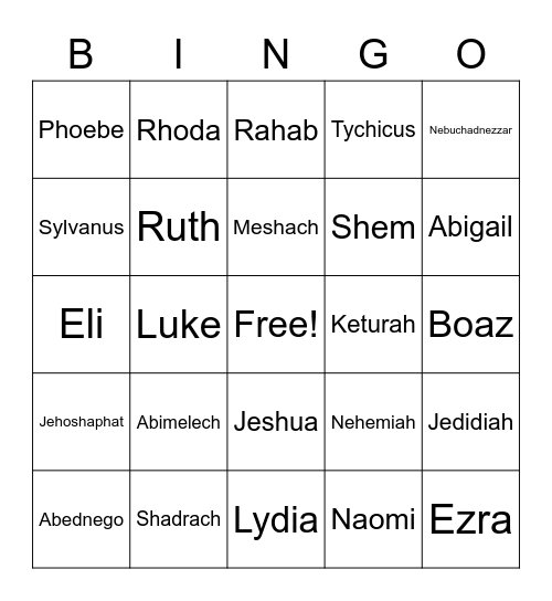 Bible Names Bingo Card