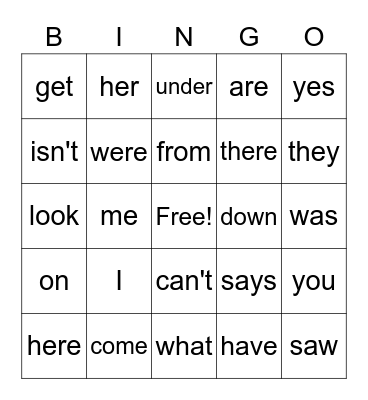 Sight Words! Bingo Card