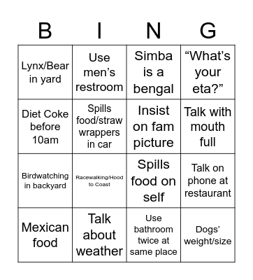 Mom/Dad Wacko Bingo Card