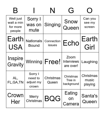 Virtual Christmas Party Bingo Card