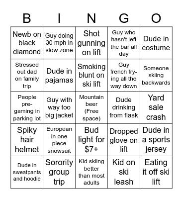 Ski Trip Bingo Card