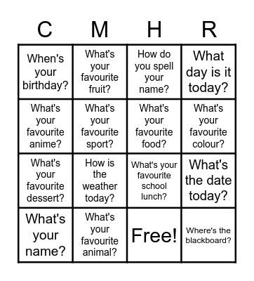 PLEASE COME HERE Bingo Card