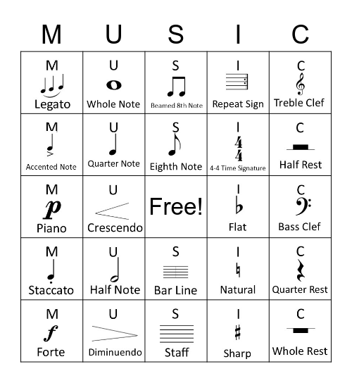 Music Bingo Card