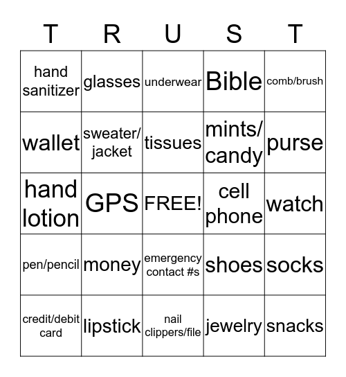 HAVE TRUST, WILL TRAVEL Bingo Card