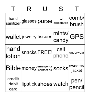 HAVE TRUST, WILL TRAVEL Bingo Card